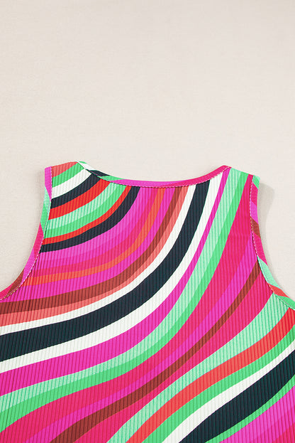 Wavy Striped Buttoned V Neck Tank Top | Purple