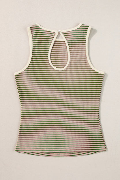 Striped Print Ribbed Knit Sleeveless Top | Green Stripe