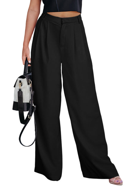 Pleated Elegant Wide Leg Pants | Black