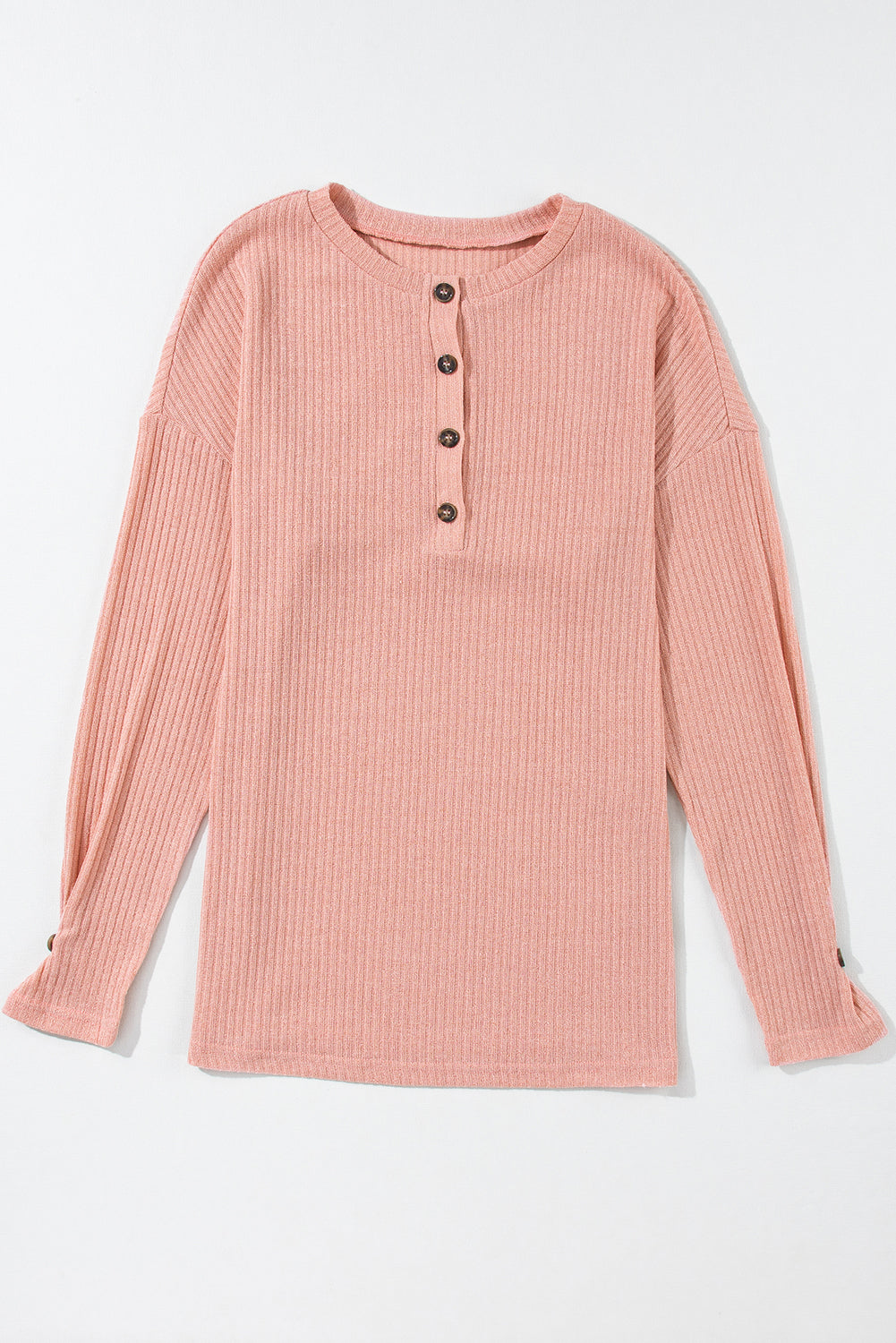 Rib Textured Henley Knit Top | Rose Tan