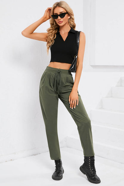 Casual Elastic Drawstring Waist Pants | Green