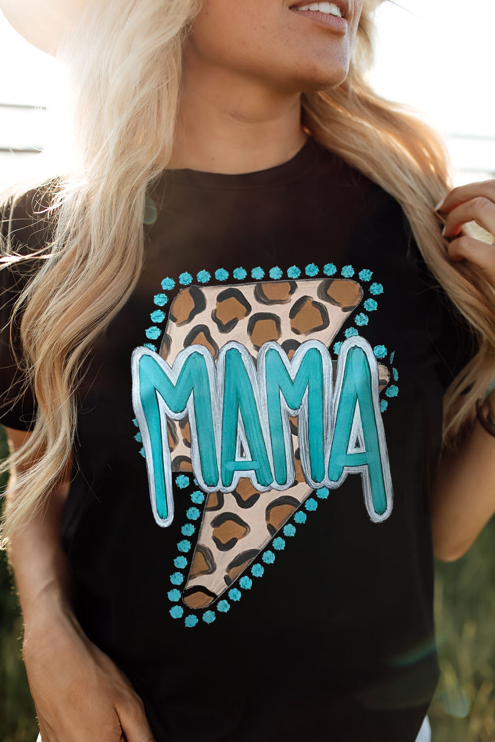 Western Mama Leopard Lightning Graphic Tee | Black