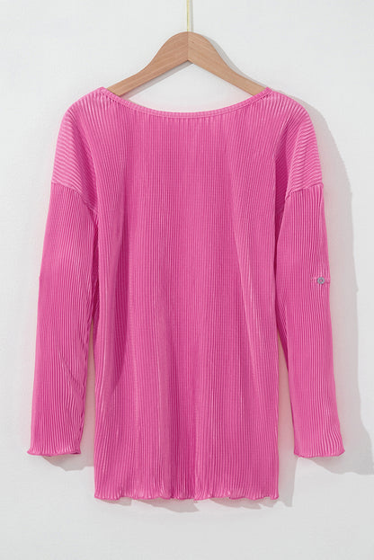 Pleated Texture Roll Tab Sleeve Blouse | Rose