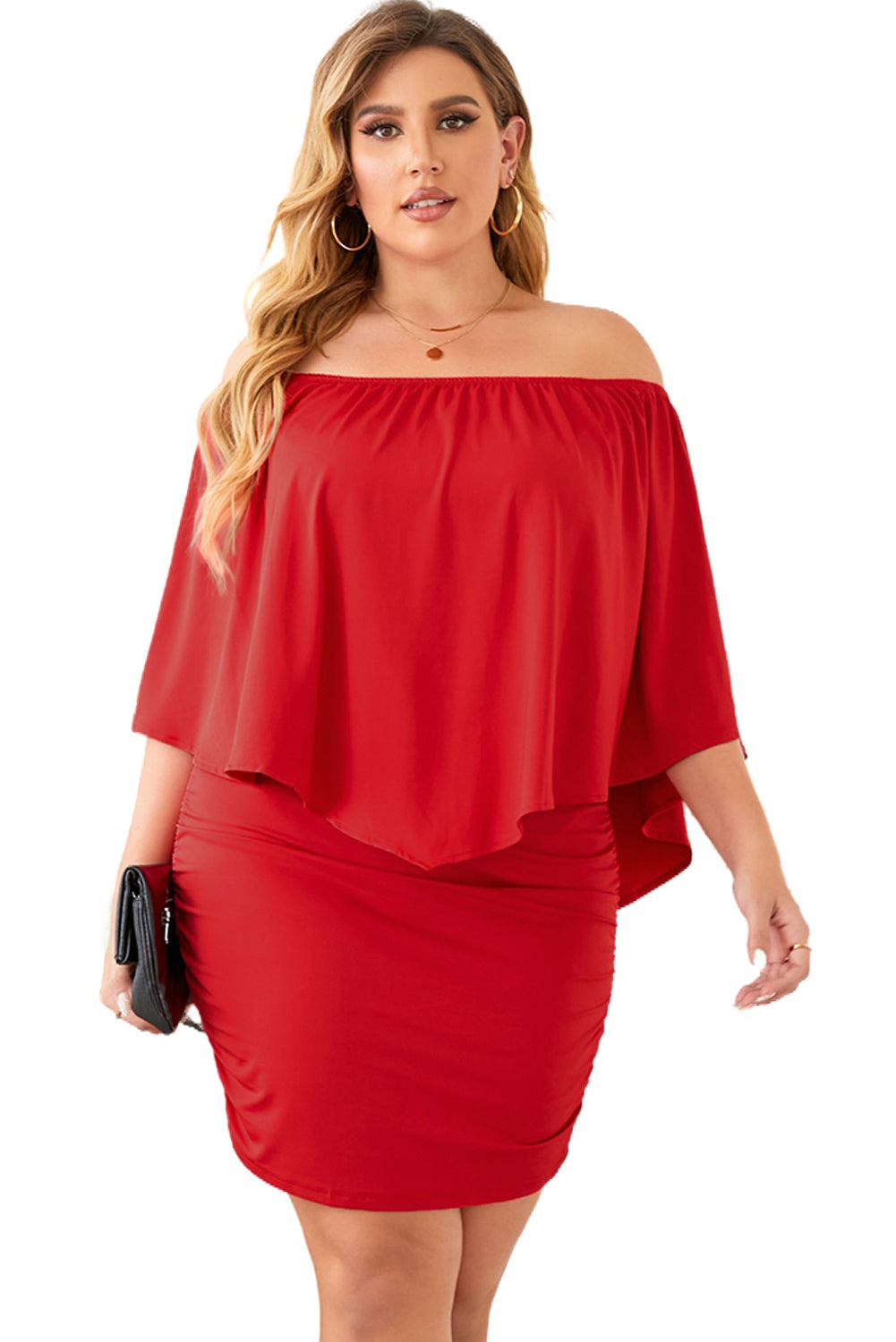 Plus Size Dressing Layered Fiery  Mini Poncho Dress | Red