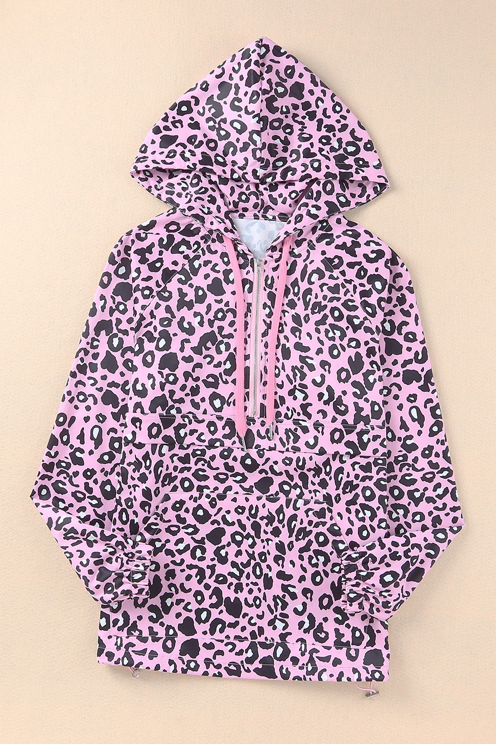 Print Zipper Kangaroo Pocket Pullover Hoodie | Leopard