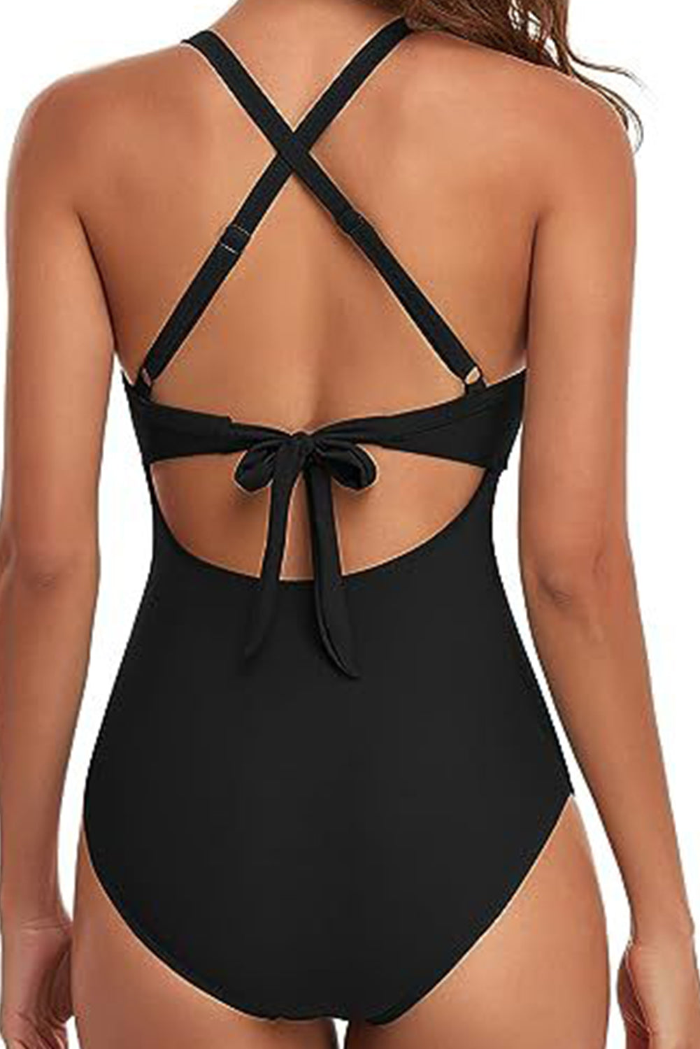 2-Tone Crossed Cutout Backless Monokini | Black