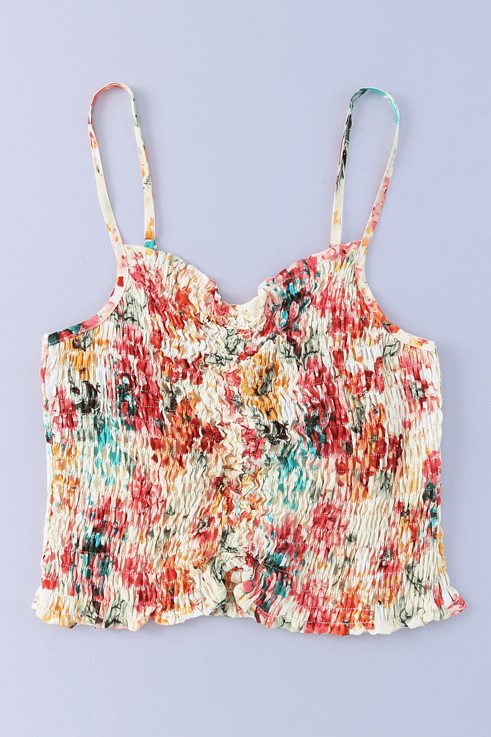 Floral Print Smocked Ruched Tank Top | Apricot