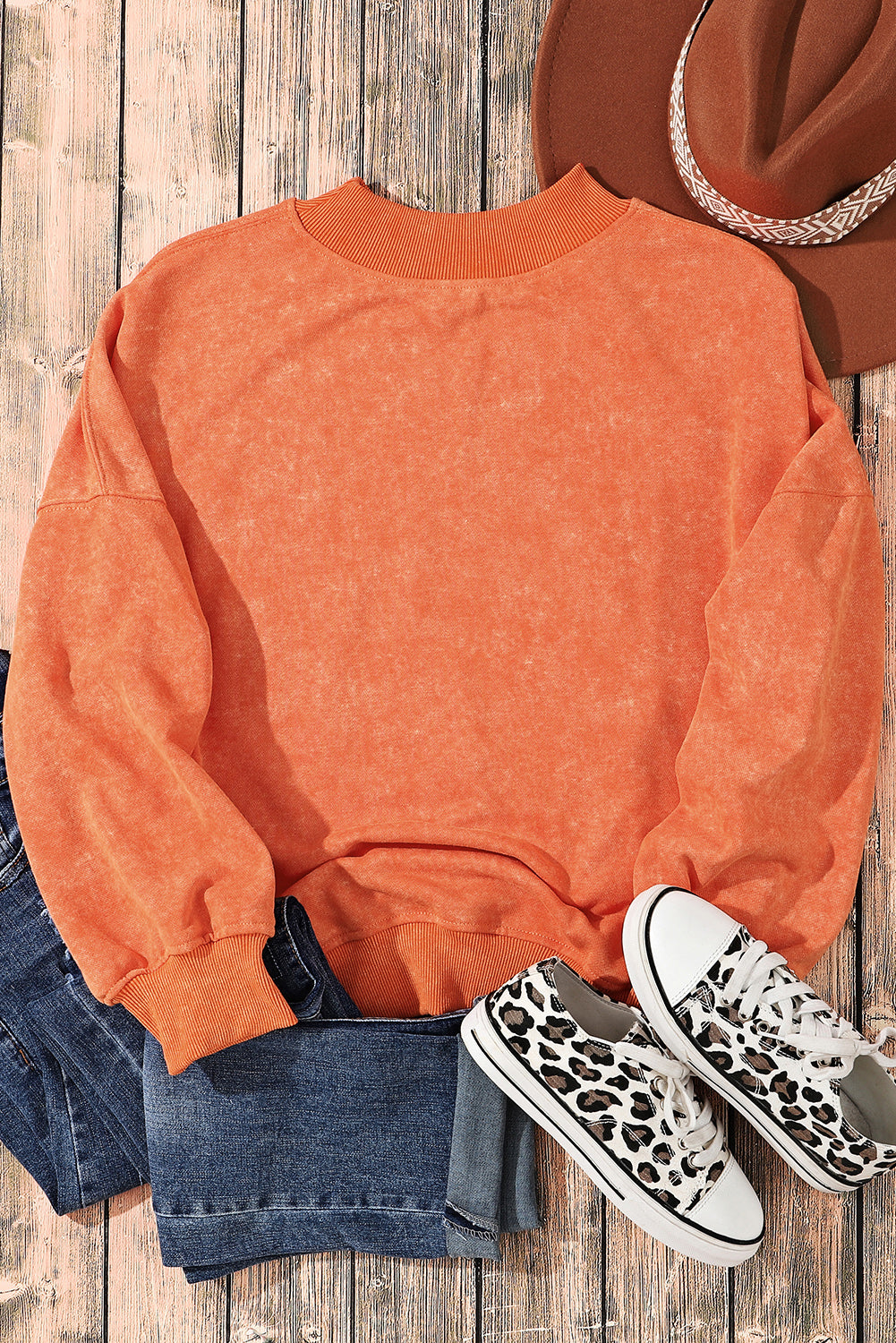 Drop Shoulder Crew Neck Pullover Sweatshirt | Orange