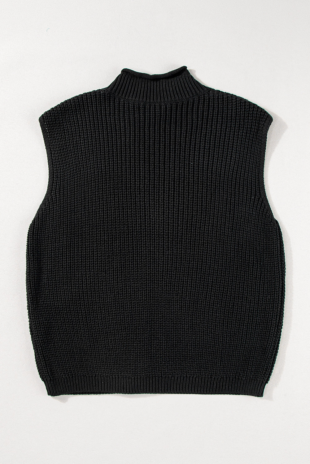 Solid Colour Cable Knit High Neck Sweater Vest | Black