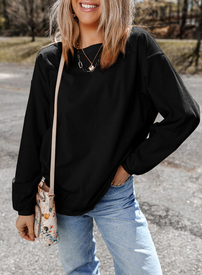 Ribbed Corduroy Oversized Sweatshirt | Black