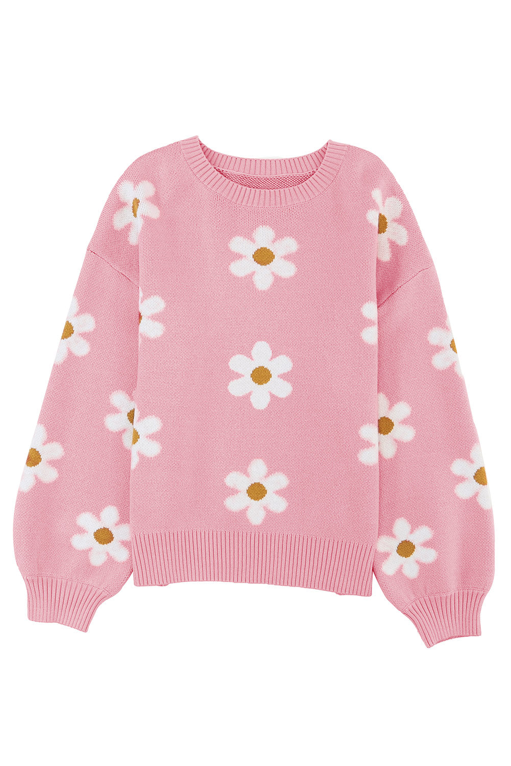 Floral Pattern Drop Shoulder Sweater | Pink