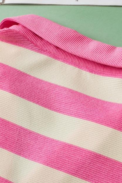 V Neck Collared Cap Sleeve Top | Pink Stripe