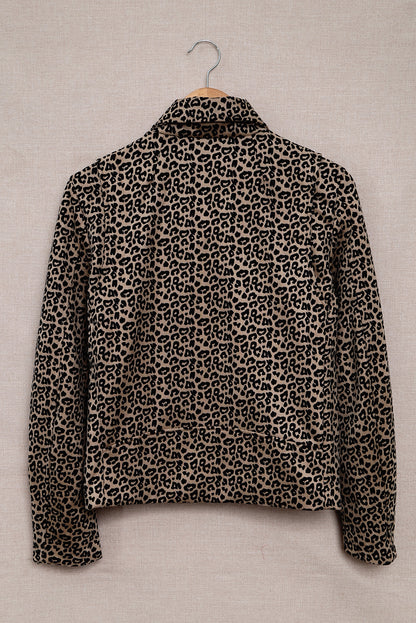 Zipped Notch Collar Short Jacket | Leopard