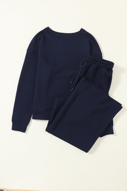 Ultra Loose Textured 2 Piece Slouchy Outfit | Navy Blue