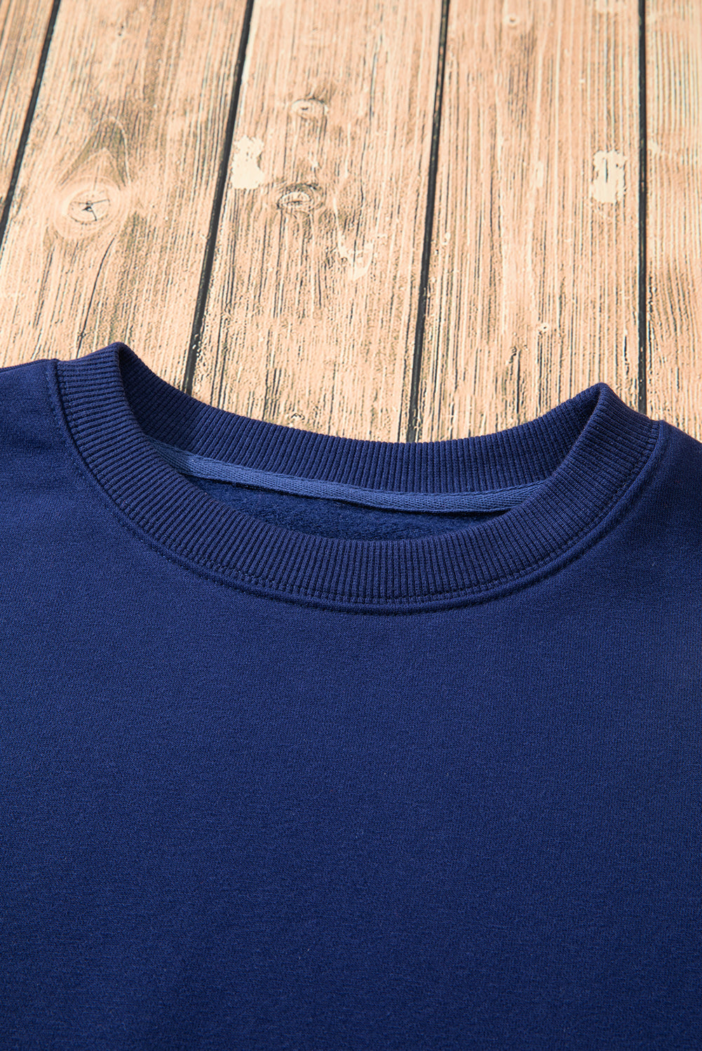 Solid Fleece Lined Drop Shoulder Terry Sweatshirt | Navy Blue