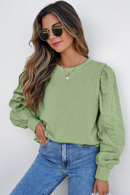 Solid Patchwork Sleeve Round Neck Sweatshirt | Mist Green