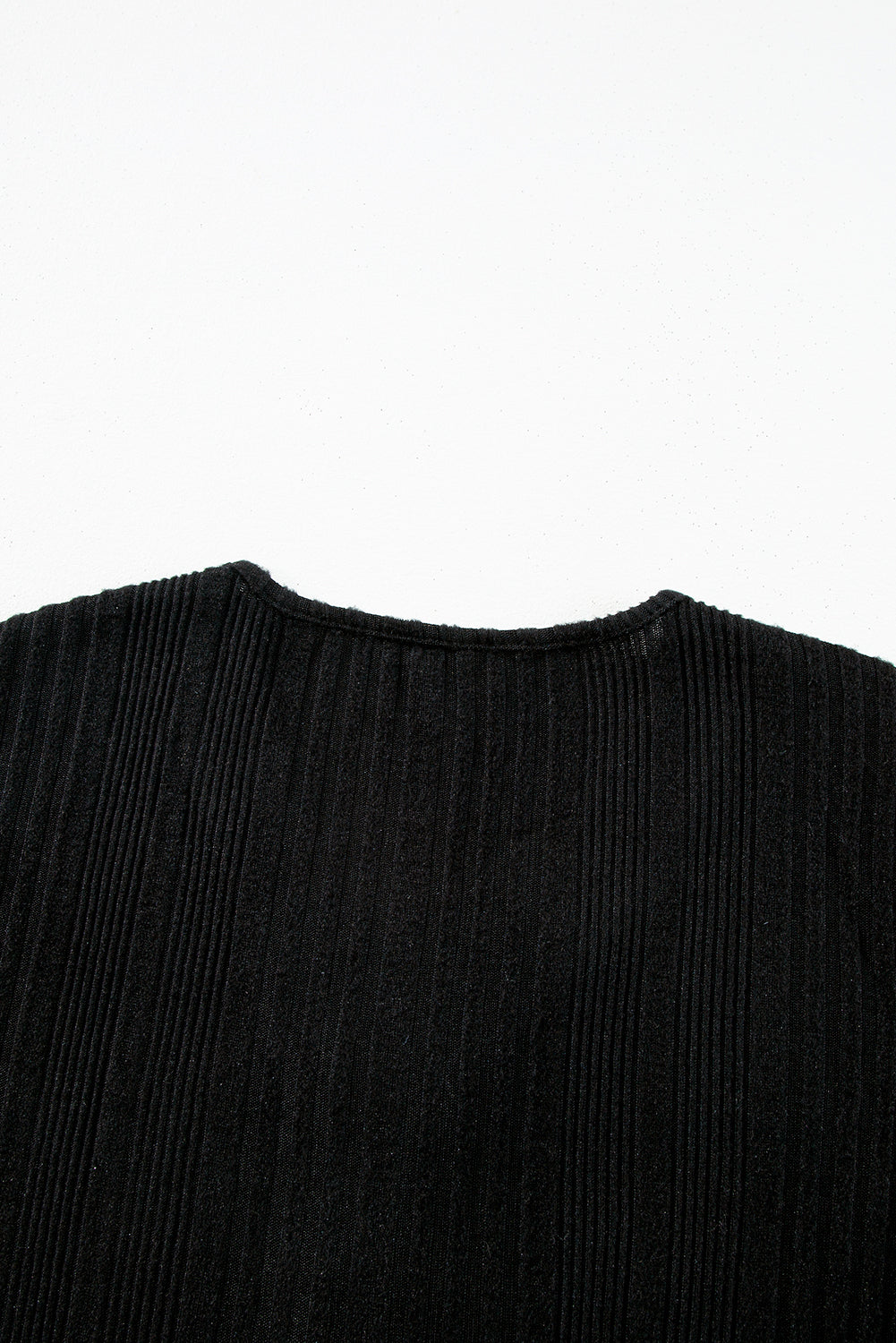 V Neck Buttoned Ribbed Knit Top | Black