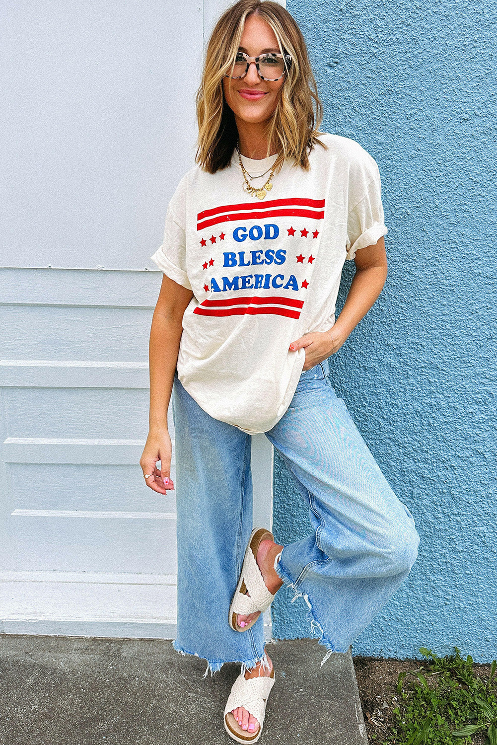 God Bless American Star And Stripe Graphic Tee | White