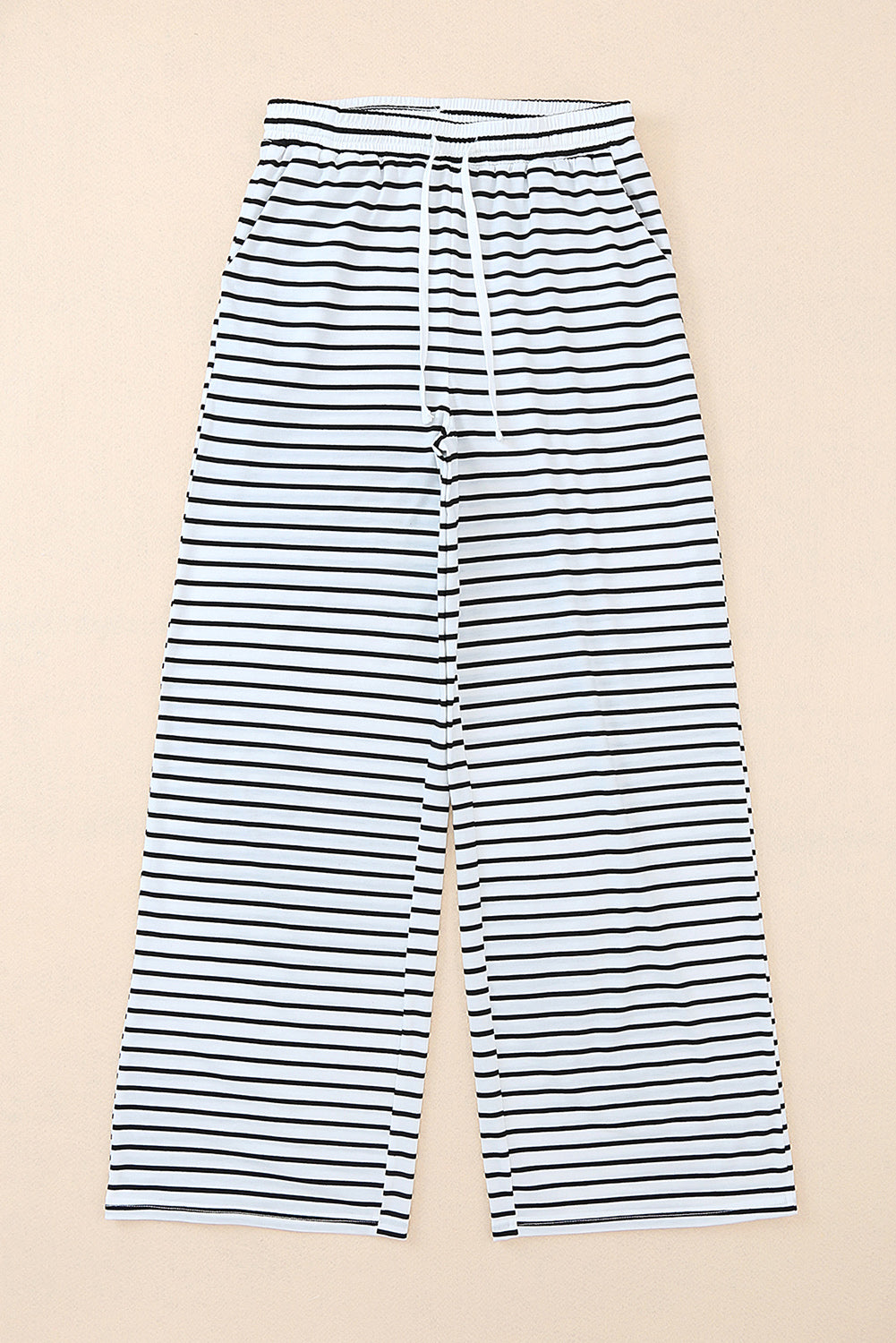 Drawstring Striped Wide Leg Pants | White