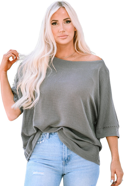 Boatneck Batwing Sleeve Cording Blouse | Gray