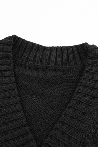 Front Pockets Buttons Textured Cardigan | Black