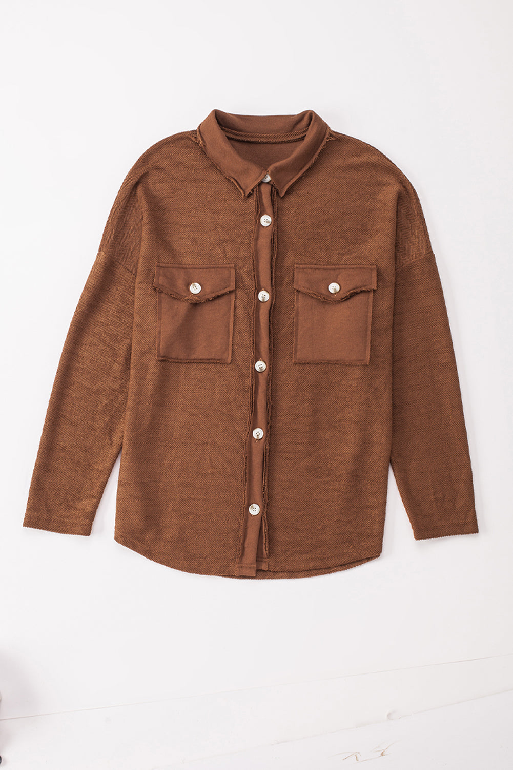 Contrast Flap Pockets Relaxed Shacket | Brown