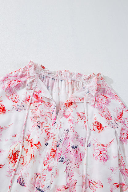 Vibrant Floral Printed Ruffle Trim Blouse | Multicolour