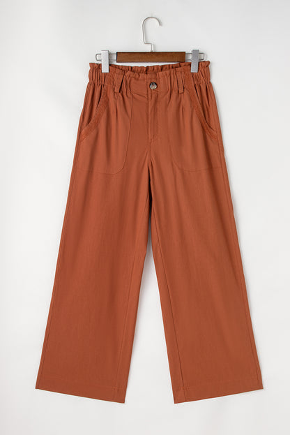 Elastic Waist Pocketed Casual Straight Leg Pants | Red Dahlia