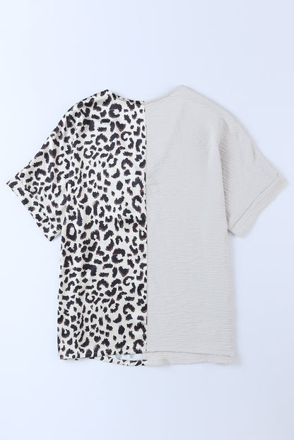 Contrast Leopard Colour Block Blouse | Khaki