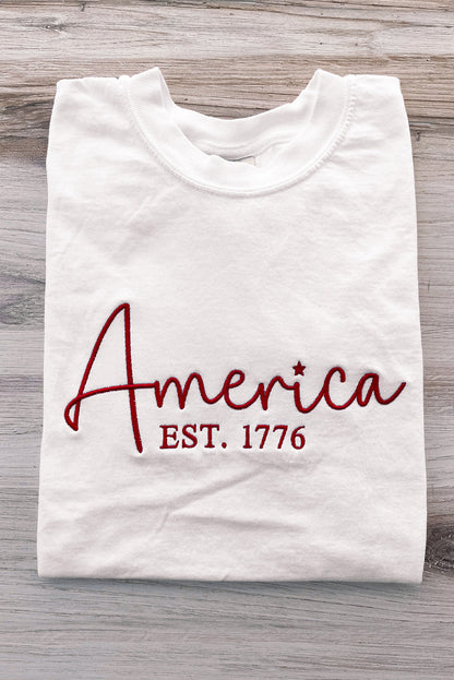 America Est.1776 Embroidered Graphic Tee | White