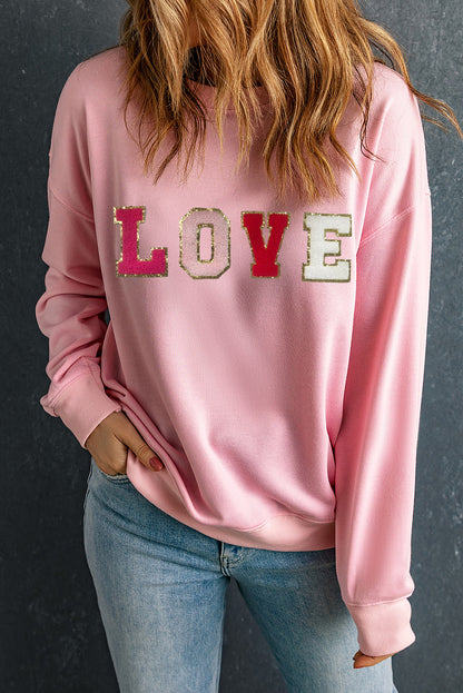 Valentine Love Chenille Embroidered Sweatshirt | Pink