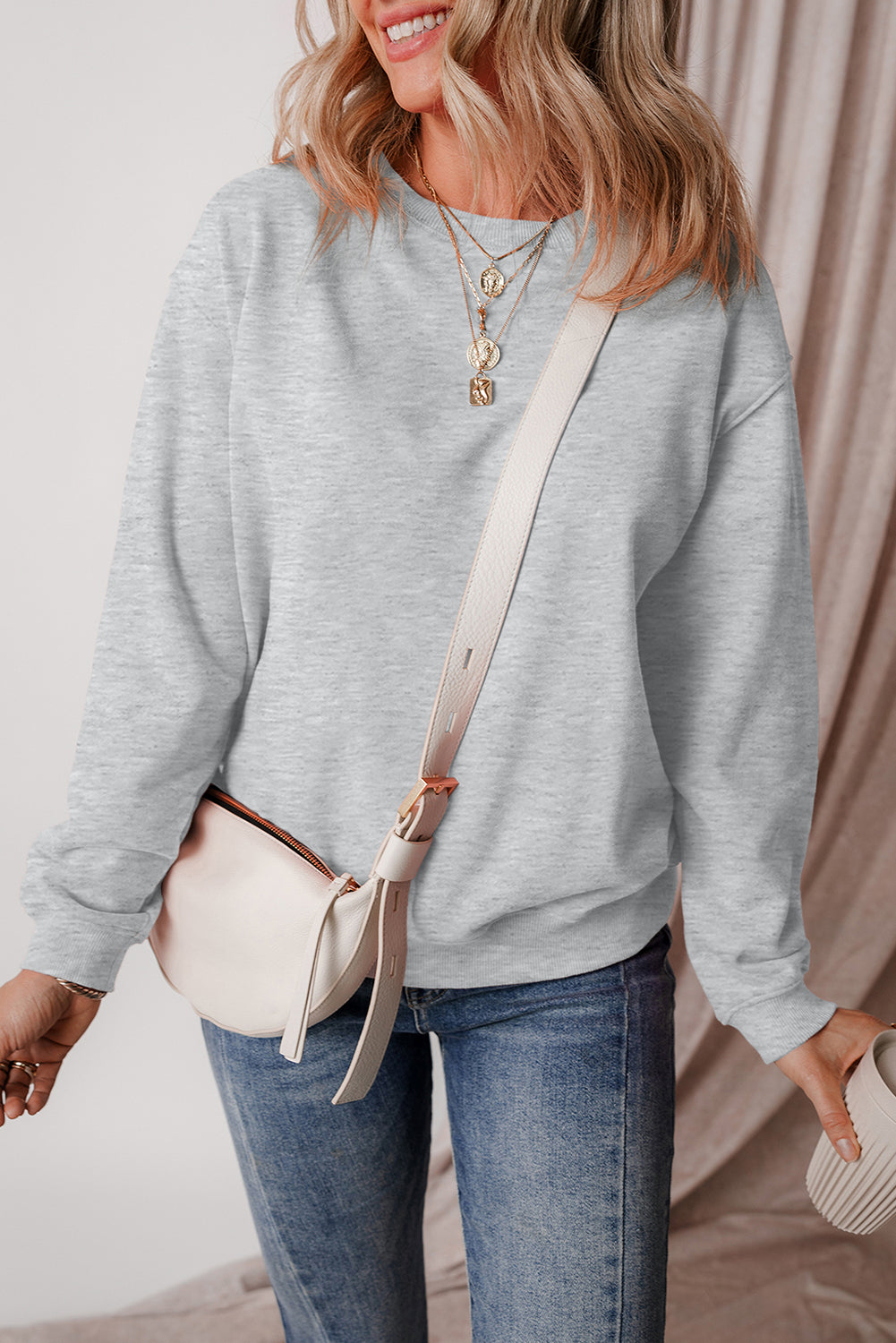 Solid Fleece Lined Drop Shoulder Terry Sweatshirt | Gray