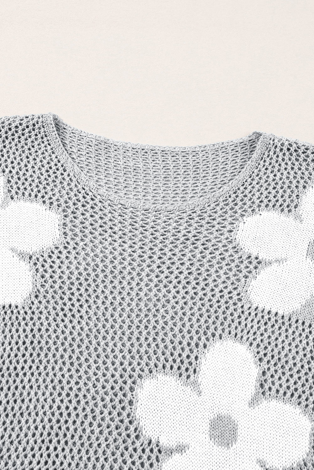 Big Flower Hollowed Knit Drop Shoulder Sweater | Light Grey