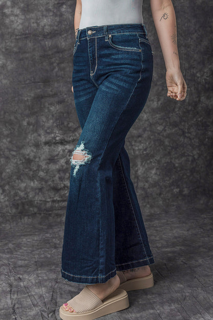 High Rise Ripped Bell Bottom Jeans | Real Teal