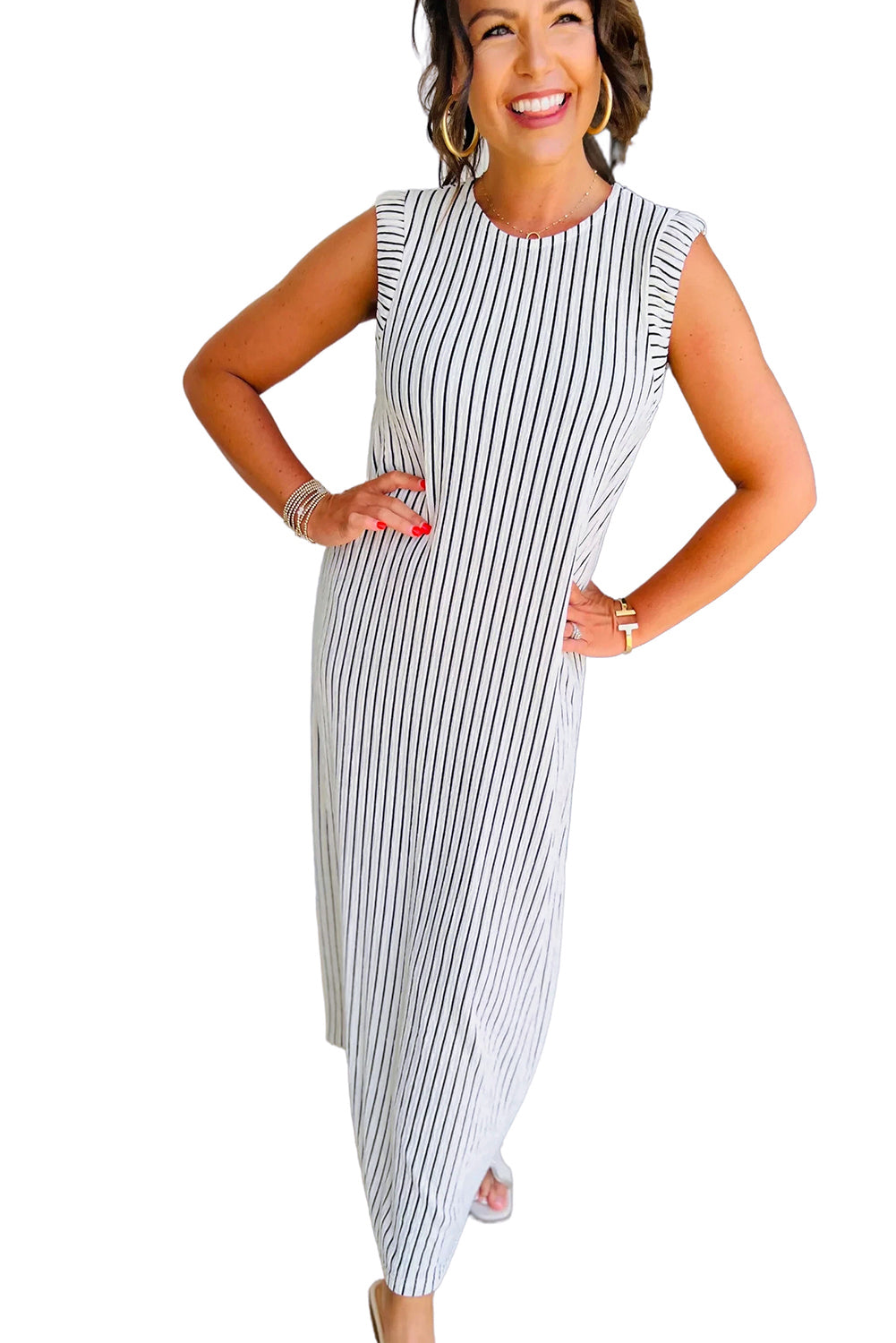 Striped Vest Shift Maxi Dress | Black White