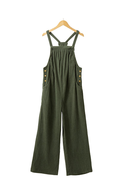 Solid Pocketed Loose Fit Corduroy Overall | Jungle Green