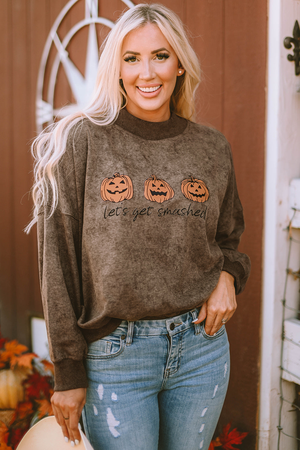 Let'S Get Smashed Halloween Pumpkin Graphic Sweatshirt | Brown