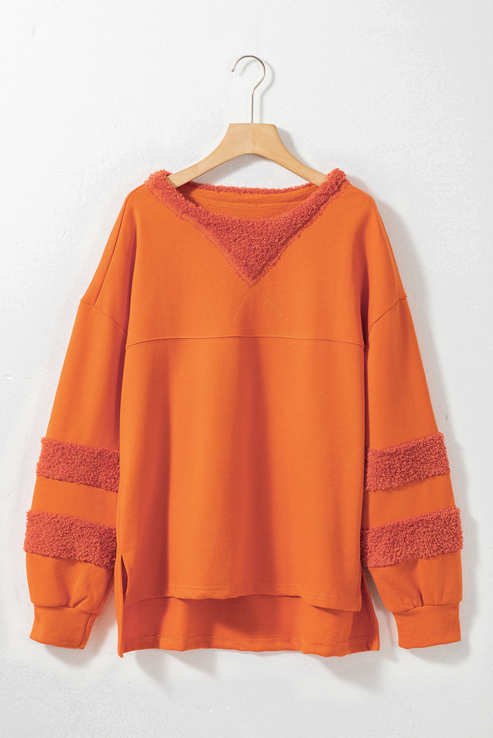 Fleece Patchwork Side Slits High Low Sweatshirt | Carrot