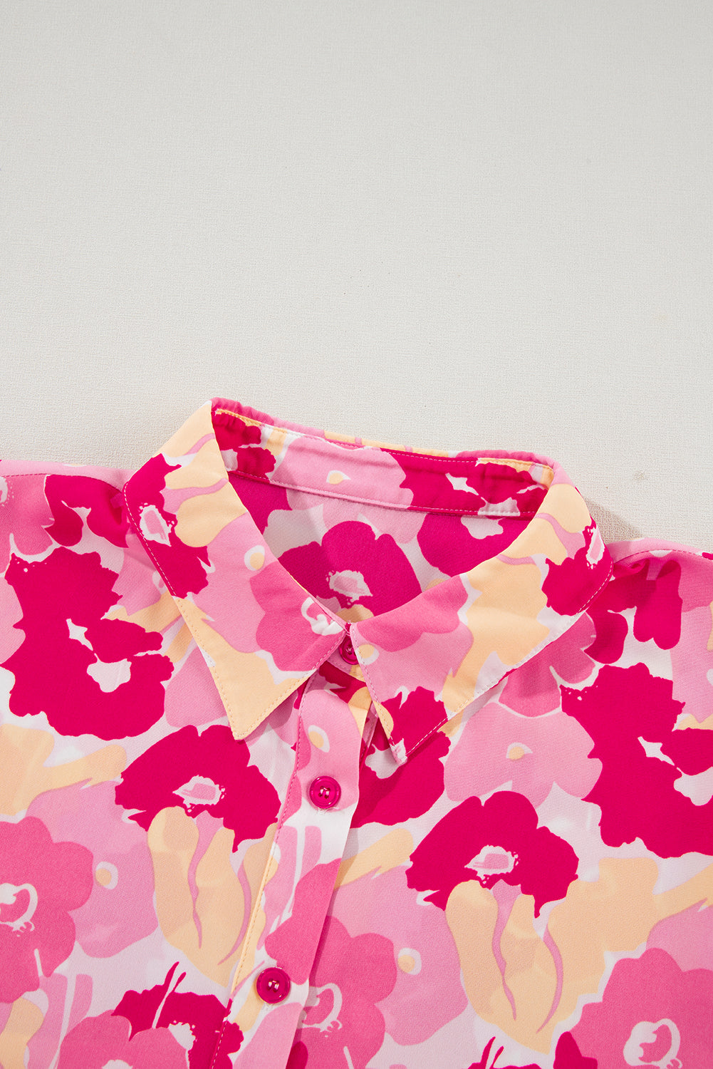 Blooming Floral Print Puff Sleeve Buttoned Shirt | Pink