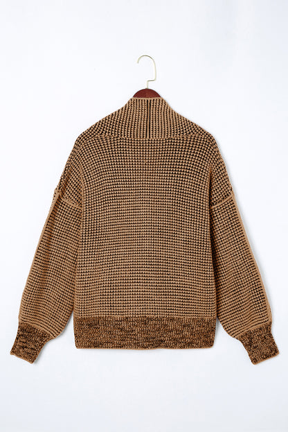 Chunky Waffle Knit Oversized Collar Cardigan | Brown