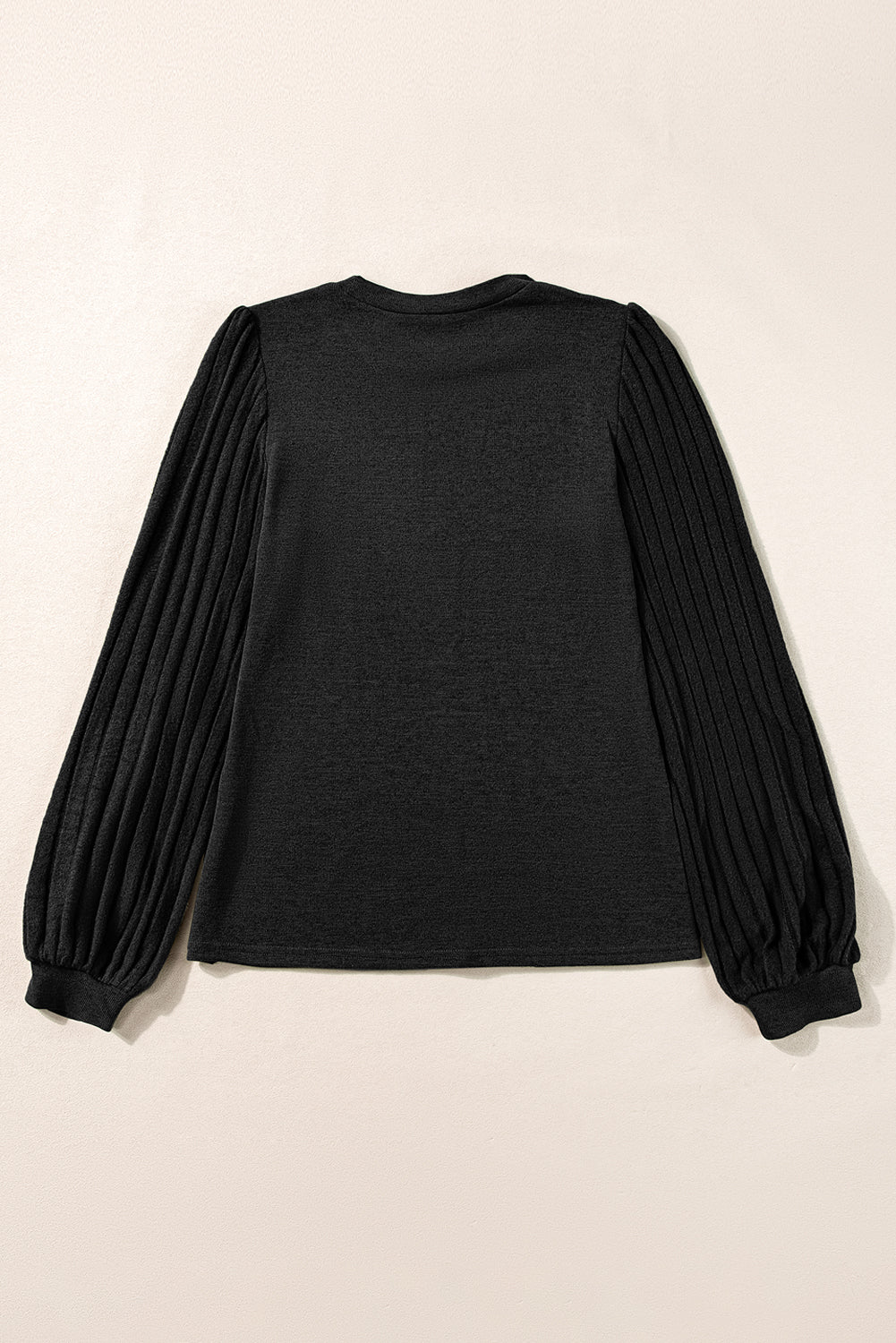 Contrast Ribbed Bishop Sleeve Top | Black