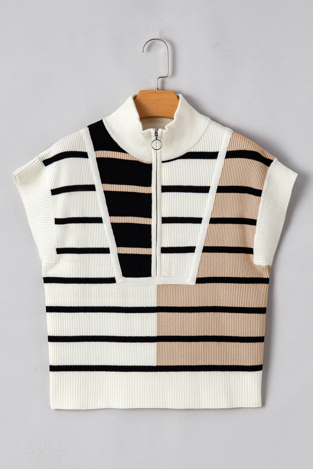 Colourblock Quarter Zip Collar Sweater Vest | Black Stripe