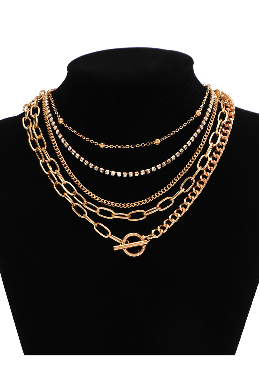 5Pcs Layered Rhinestone Plated Chain Collarbone Necklaces Set | Gold