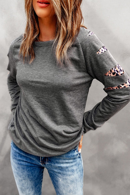 Leopard Insert  Sweatshirt | Gray