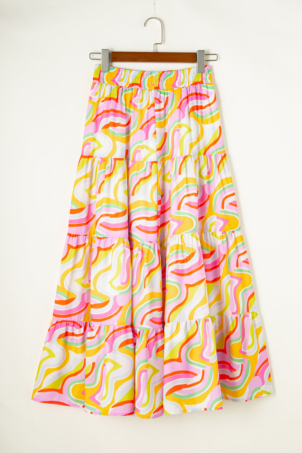 Abstract Print Tiered Flowy Maxi Skirt | Pink