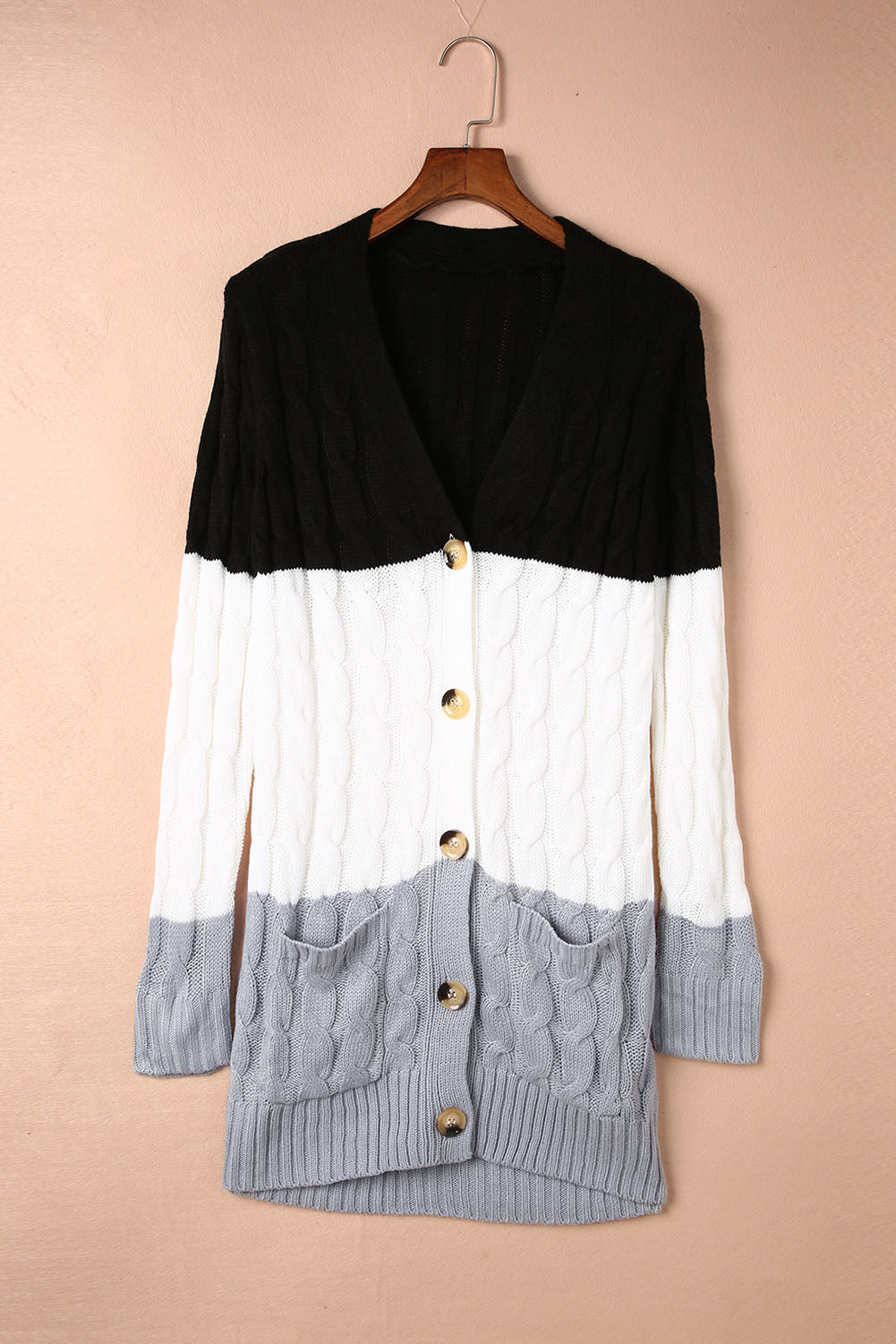 Colourblock Button Pocket Knit Cardigan | Black