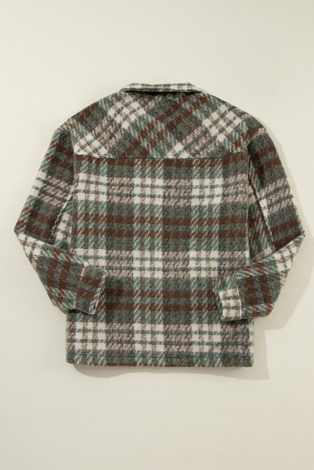 Plaid Print Chest Pockets Turn Down Collar Shacket | Mist Green