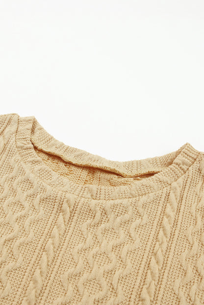 Solid Colour Puffy Sleeve Textured Knit Top | Khaki