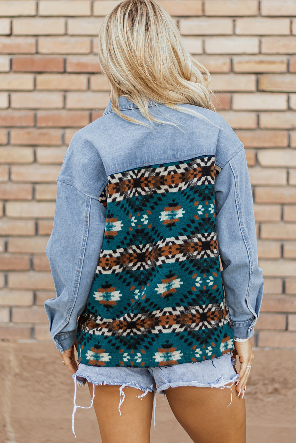 Aztec Printed Denim Jacket | Blue