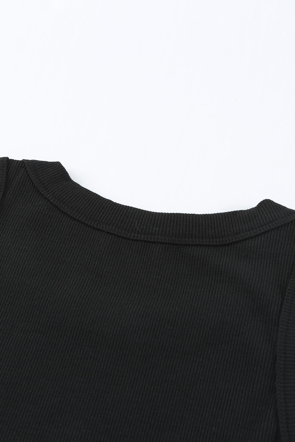 Solid  Round Neck Ribbed Tank Top | Black